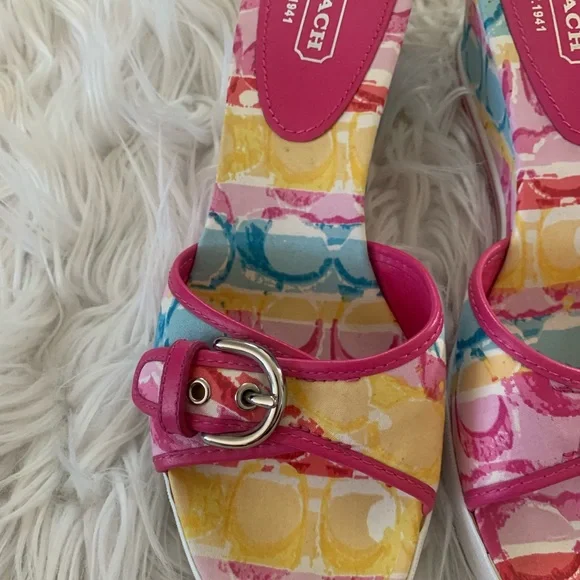 NEW Vintage Coach Hampton Multicolor Pastel Wedges- 9 - Picture 7 of 8